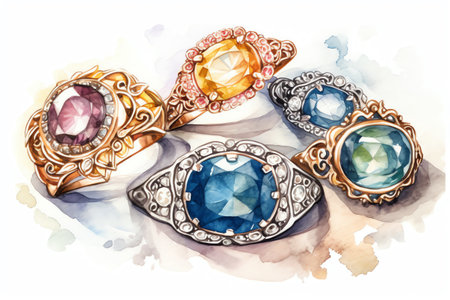 Engagement Ring Watercolor Collection. Generative AIの素材
