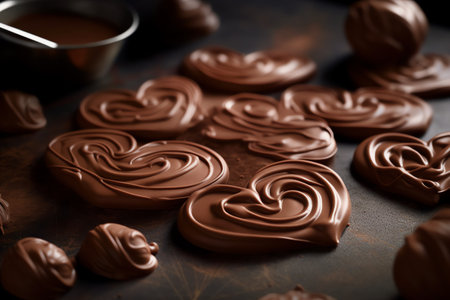 Chocolate candies on dark background, closeup. Delicious dessertの素材