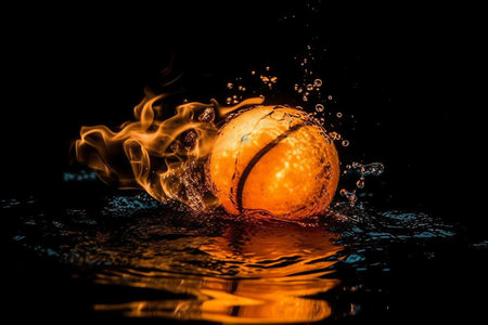Tennis ball in flames and water. Generative AIの素材