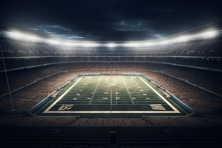 3D render of American football stadium in light rays. Generative AIの素材