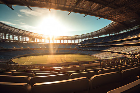 A photo of a sunlit professional soccer stadium. Generative AIの素材