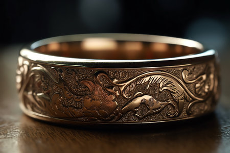 A Wedding Ring With Delicate Patterns And An Elaborate Illustration. Generative AIの素材