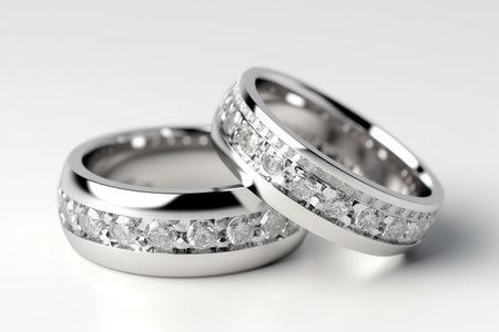 Diamond Platinum Rings On White Background. Generative AIの素材