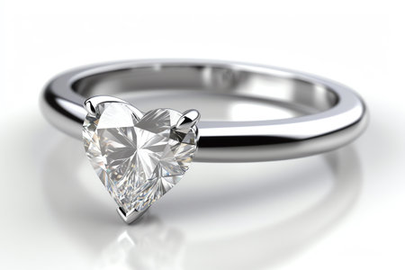 Heartcut Diamond Solitaire Ring On White Background With 3d Rendering. Generative AIの素材