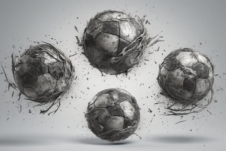 High resolution combined sketches and 3D illustrations of a soccer ball with particles. Generative AIの素材