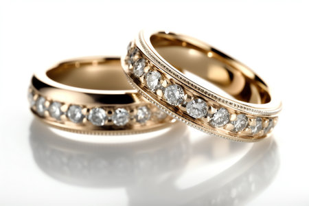 Gold And Diamond Wedding Ring On White Background. Generative AIの素材