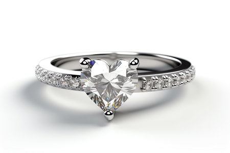 Heartcut Diamond Solitaire Ring On White Background With 3d Rendering. Generative AIの素材