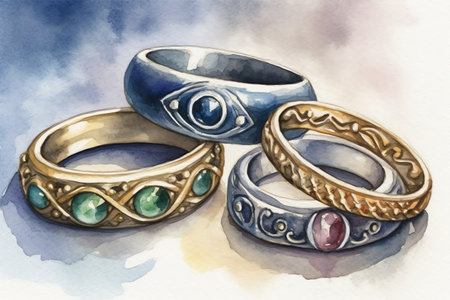 Handdrawn Watercolor Wedding Rings. Generative AIの素材