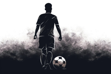 Hand drawn soccer silhouette of a football player. Generative AIの素材