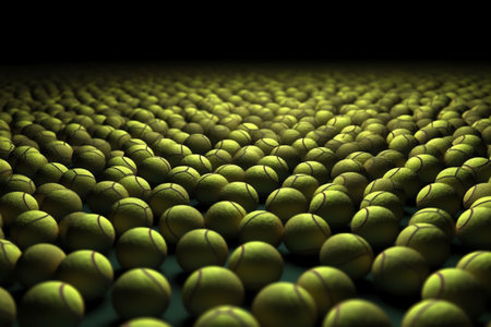 Panoramic view of tennis balls pile in 3D. Generative AIの素材