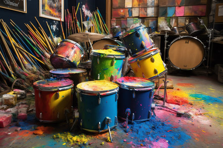 Rainbowpainted guitars and drums exploded with energy. Generative AIの素材