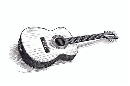 White background acoustic guitar continuous line drawing. Generative AIの素材