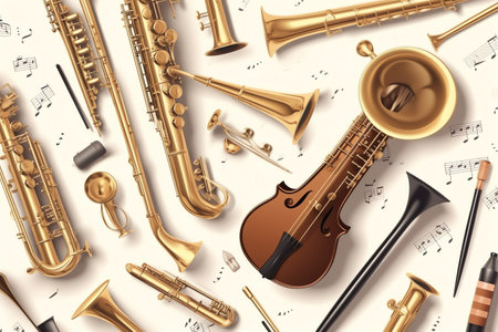 Wind instruments on white background. Generative AIの素材