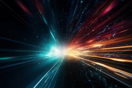 Galaxy space and technology theme with motion light trail, abstract background. Generative AIの素材