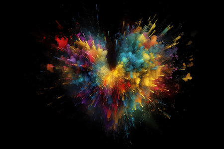 Colorful heart explosion on black background. Generative AIの素材
