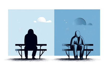 Depression and feeling alone, blue left out, loneliness, major depressive episode mde in simple graphic design style, black and neutral colors high contrast symbolic (, ai). Generative AIの素材
