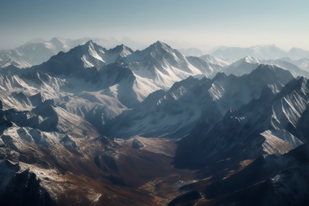 Snowy mountain range with icy peaks. Generative AIの素材