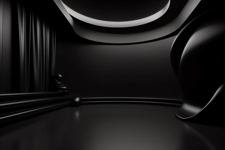 Black room background abstract with gradient in empty room studio, black background, product show, digital ai art. Generative AIの素材