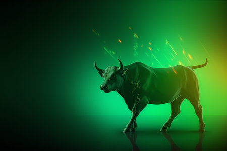Market bull market trading up trend of graph green background rising price. Generative AIの素材