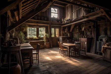 An interior design magazine style photo of the interior of a barn. Generative AIの素材