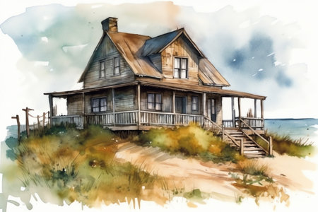 Cottage watercolor hand drawn. Generative AIの素材
