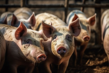 Pigs live farm, agriculture industry swine. Generative AIの素材