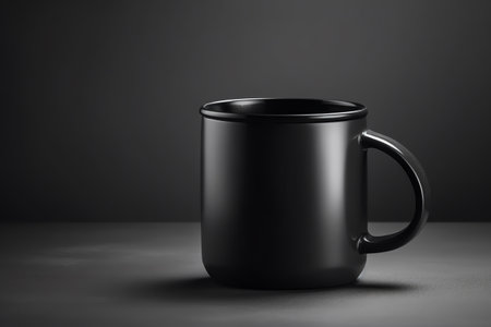 Black mug mock up isolated on light gray background, 3d illustration. Generative AIの素材