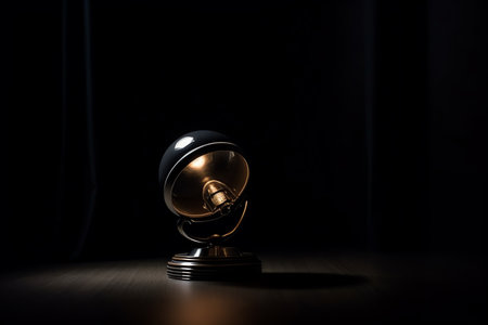 Lamp in dark room, spotlight on black background, place, text or product presentation. Generative AIの素材