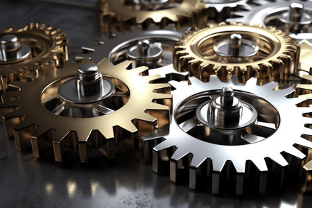 Leadership concept with golden gear and silver gears. Generative AIの素材