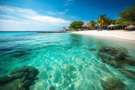 The perfect day at a caribbean paradise shore. Generative AIの素材