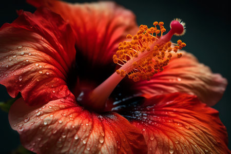 Beautiful blooming hibiscus close up, human enhanced. Generative AIの素材