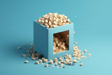 3D creative box, think outside the box, create ideas and solutions, achieve the goal, business development and innovation, cartoon creative design icon isolated on blue background, 3d rendering. Generative AIの素材