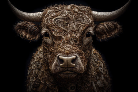 Beautiful horned highland cattle, created using tools. Generative AIの素材