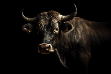 Bull picture on a black background. Generative AIの素材