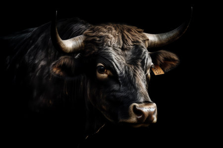 Bull picture on a black background. Generative AIの素材