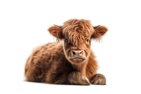 Highland cattle, an isolated scottish cow on a white background. Generative AIの素材