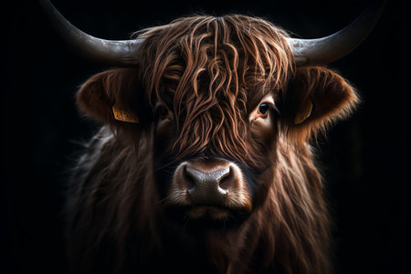 Portrait of scottish highland cow. Generative AIの素材