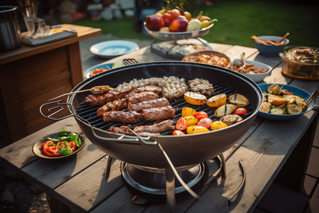 Grilling on a barbecue party. Generative AIの素材