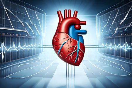 Anatomy Of Human Heart On Ecg Medical Background. Generative AIの素材