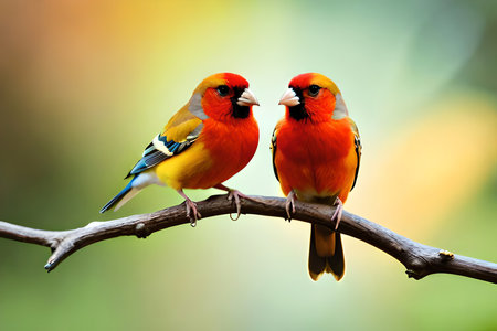 Couple Of Romantic Finch Birds On A Branch. Love Concept. Generative AIの素材