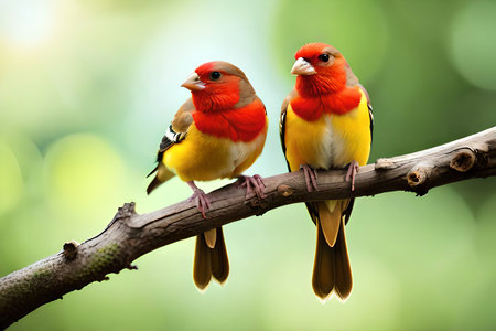 Couple Of Romantic Finch Birds On A Branch. Love Concept. Generative AIの素材