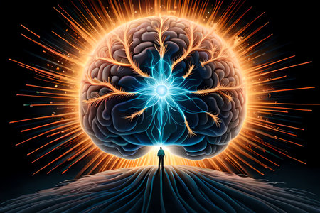Concept art of a human brain exploding with knowledge and creativity. Generative AIの素材