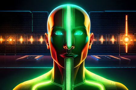 Virus, Robotics Research Diagnose Virtual Human Interface Screen. Illustration. Generative AIの素材