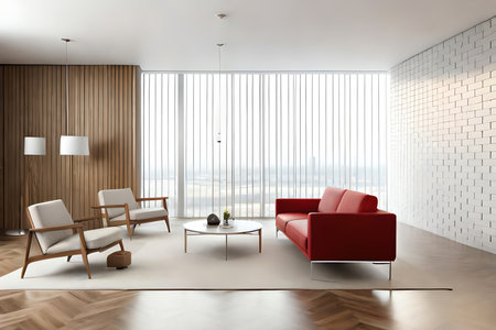 Contemporary Minimalist Apartment With Armchair On Vacant White Wall. Generative AIの素材