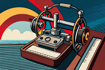 Whimsical Vector Style Art Of A Printing Press With Cartoonish Elements And Bright Colors. Generative AIの素材