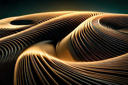 Abstract Fluid 3D Renders Curved Waves In Motion Dark Background. Gradient Design Element For Banners, Backgrounds, Wallpapers, And Covers. Generative AIの素材