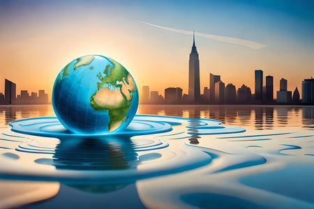 World Water Day. A Globe In The Shape Of A Drop Of Water. Saving Water And World Environmental Protection Concept. Generative AIの素材