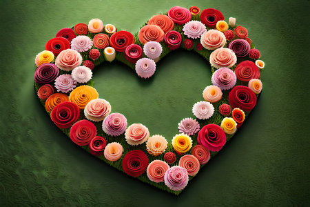 Heart Made Of Fresh Flowers On Light Green Background. Illustrations. Generative AIの素材