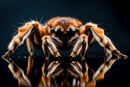 Extreme Close Up Of A Spider. Tarantula Macro Image Of The Head And Eyes On Black Background, Image. Generative AIの素材