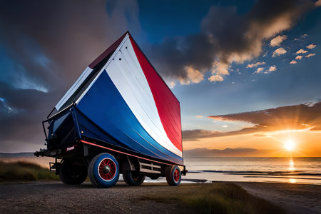 The American Flag Painted In Red, White And Blue With Paint Sps On It'S Sides To Represent Independence Day. Generative AIの素材